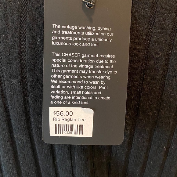 Chaser Rib Raglan Black Tee, Sz Med, NWT - Picture 3 of 4
